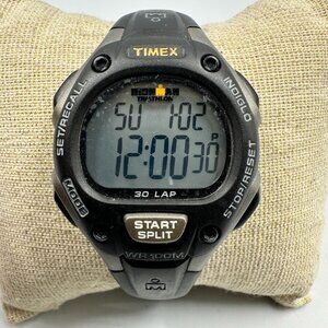 Timex Ironman Digital Watch Men Black Grey 34MM Indiglo Dial New Battery 9" J4